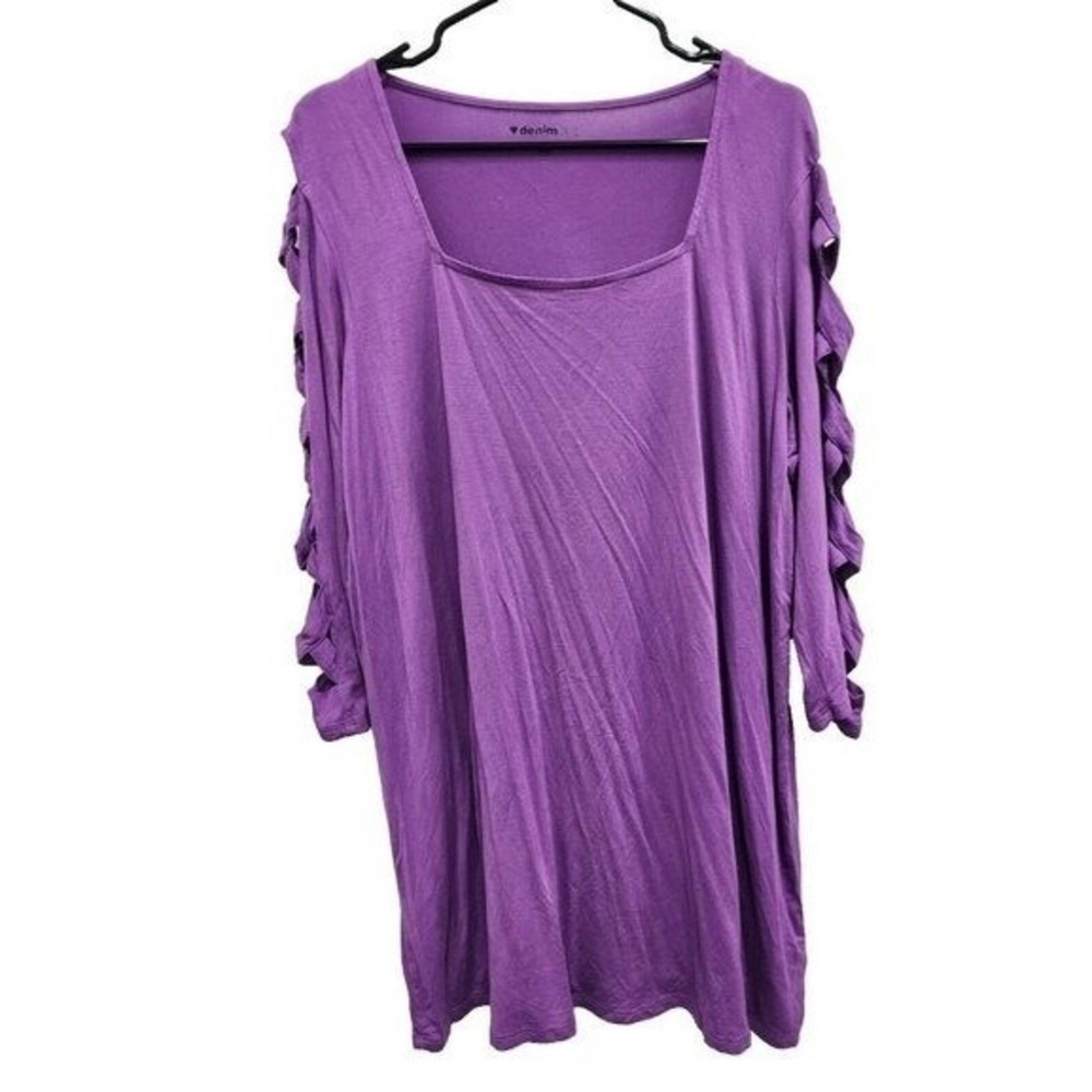 Denim 24/7 Womens Lattice Sleeve Tunic Top Size 18/20 Purple Lagenlook BOHO